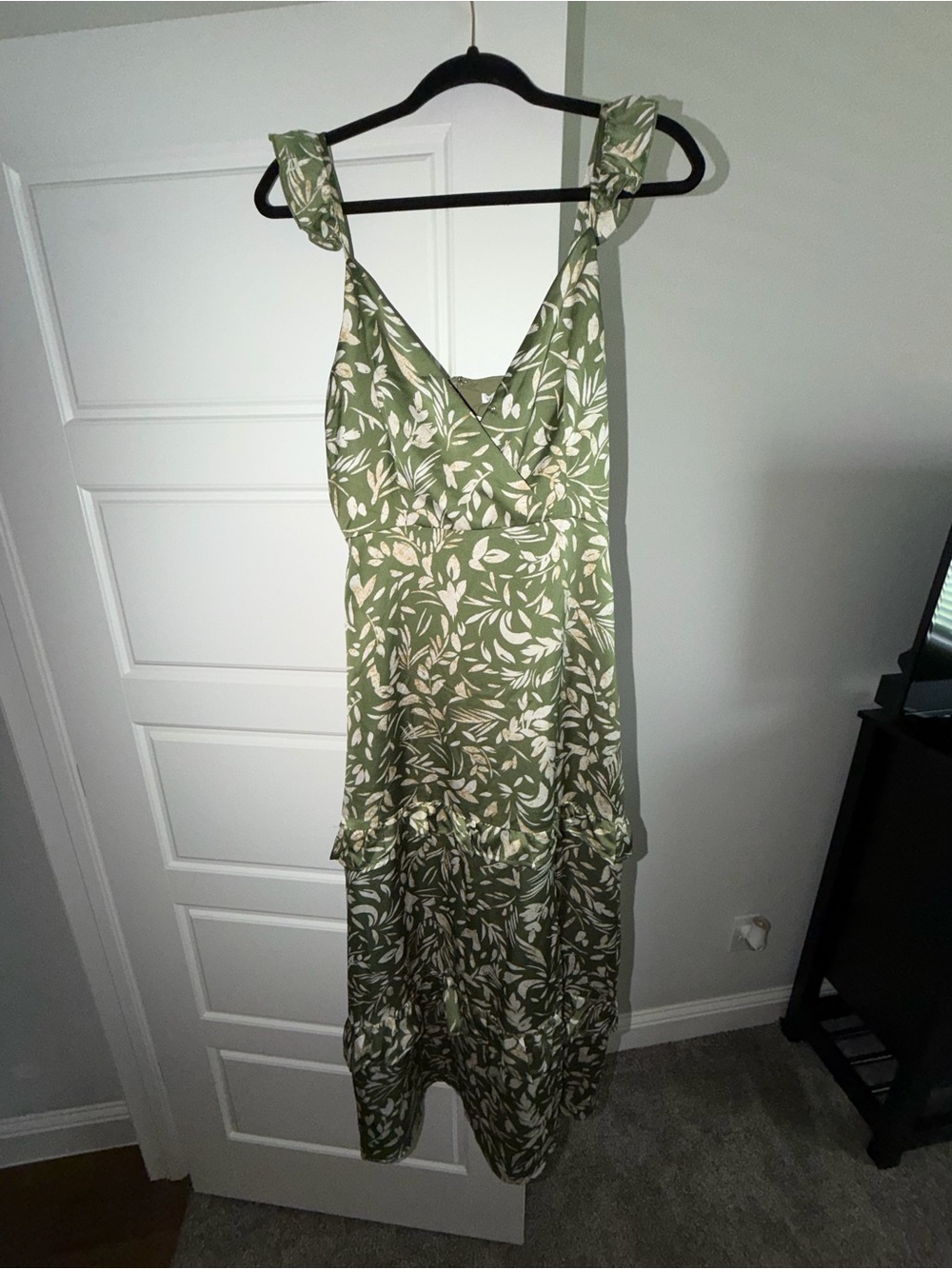 Green Floral V-Neck Silk dress